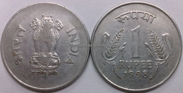 1 Rupee of 1998 - Kolkata Mint - No Mint Mark