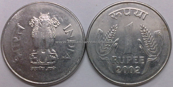 1 Rupee of 2002 - Kolkata Mint - No Mint Mark