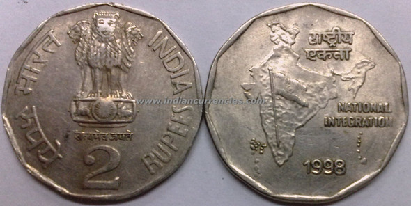 2 Rupees of 1998 - Kolkata Mint - No Mint Mark