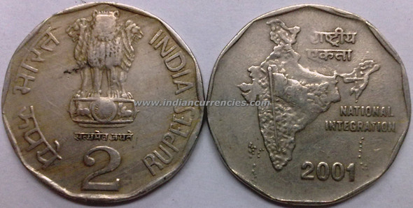 2 Rupees of 2001 - Kolkata Mint - No Mint Mark