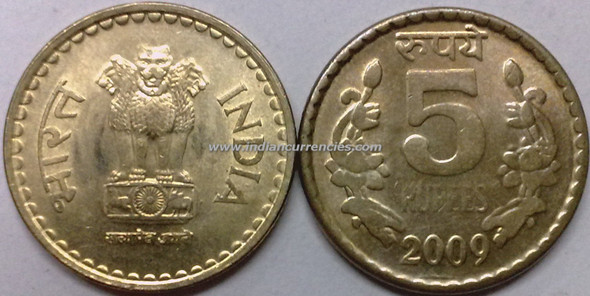 5 Rupees of 2009 - Kolkata Mint - No Mint Mark