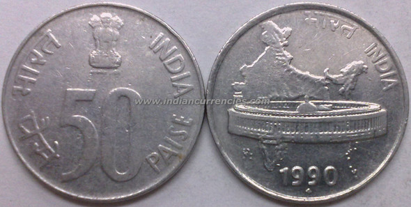 50 Paise of 1990 - Mumbai Mint - Diamond - SS