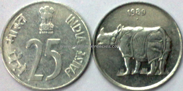 25 Paise of 1989 - Noida Mint - Round Dot - SS