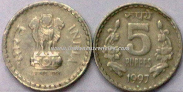 5 Rupees of 1997 - Noida Mint - Round Dot