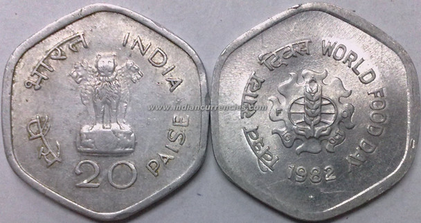 20 Paise of 1982 - World Food Day - Hyderabad Mint