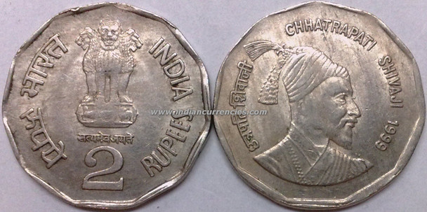 2 Rupees of 1999 - Chhatrapati Shivaji - Kolkata Mint