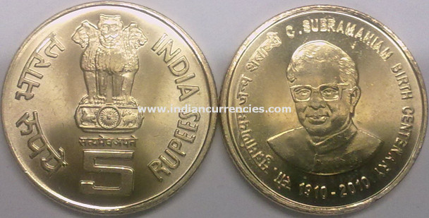 5 Rupees of 2010 - C. Subramaniam Birth Centenary 1910-2010 - Kolkata Mint