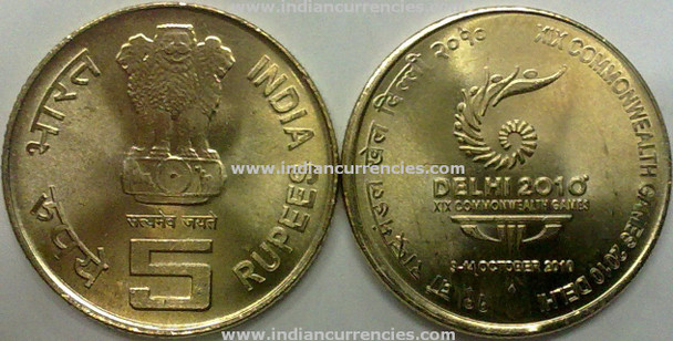 5 Rupees of 2010 - XIX Commonwealth Games 2010 Delhi - Mumbai Mint
