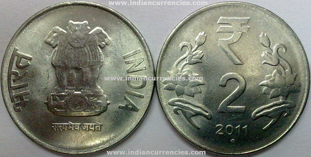 2 Rupees of 2011 - Noida Mint - Round Dot - R Symbol