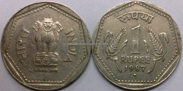 1 Rupee of 1987 - Hyderabad Mint - Star
