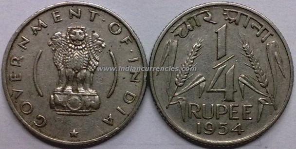 1/4 Rupee of 1954 - Kolkata Mint - No Mint Mark