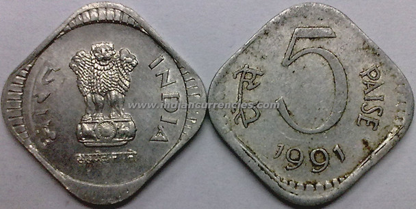 5 Paise of 1991 - Kolkata Mint - No Mint Mark