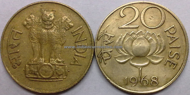 20 Paise of 1968 - Kolkata Mint - No Mint Mark