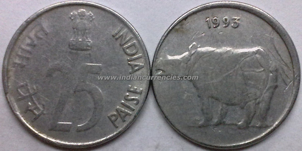 25 Paise of 1993 - Kolkata Mint - No Mint Mark - SS