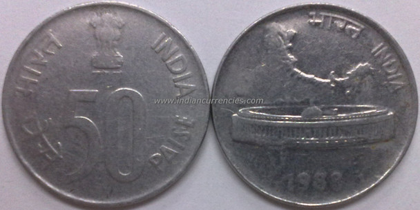50 Paise of 1988 - Kolkata Mint - No Mint Mark - SS