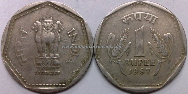 1 Rupee of 1987 - Kolkata Mint - No Mint Mark