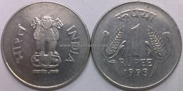 1 Rupee of 1993 - Kolkata Mint - No Mint Mark - SS