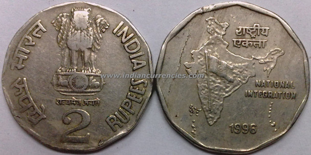 2 Rupees of 1996 - Kolkata Mint - No Mint Mark