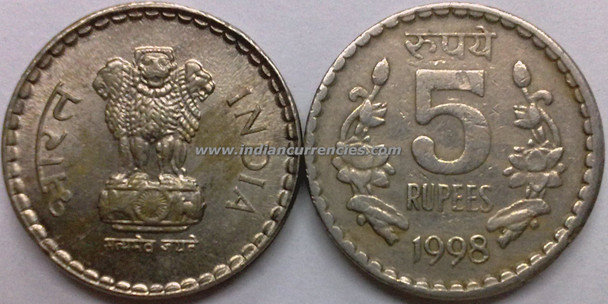 5 Rupees of 1998 - Kolkata Mint - No Mint Mark