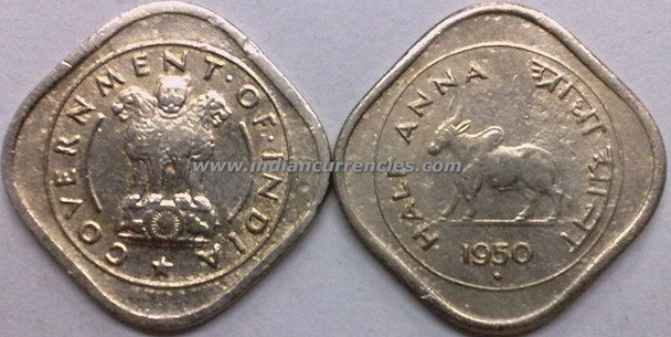 1/2 Anna of 1950 - Mumbai Mint - Diamond