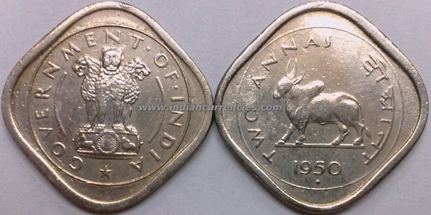 2 Annas of 1950 - Mumbai Mint - Diamond