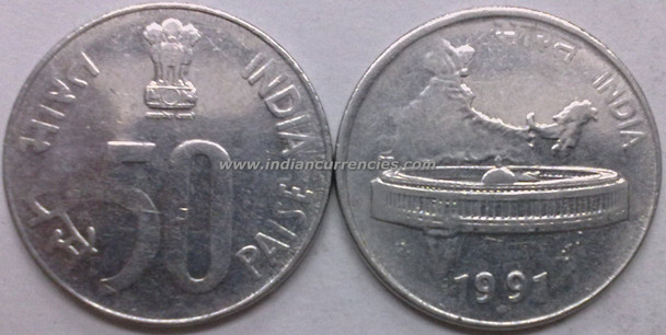 50 Paise of 1991 - Mumbai Mint - Diamond - SS