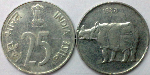 25 Paise of 1988 - Noida Mint - Round Dot - SS