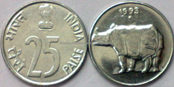 25 Paise of 1993 - Noida Mint - Round Dot - SS