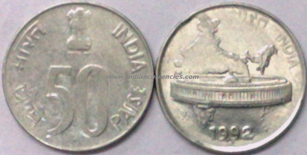 50 Paise of 1992 - Noida Mint - Round Dot - SS