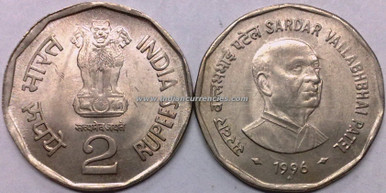 最安　新紙幣対応　２台セット 2 Rupees of 1996 - Sardar Vallabhbhai Patel - Mumbai Mint