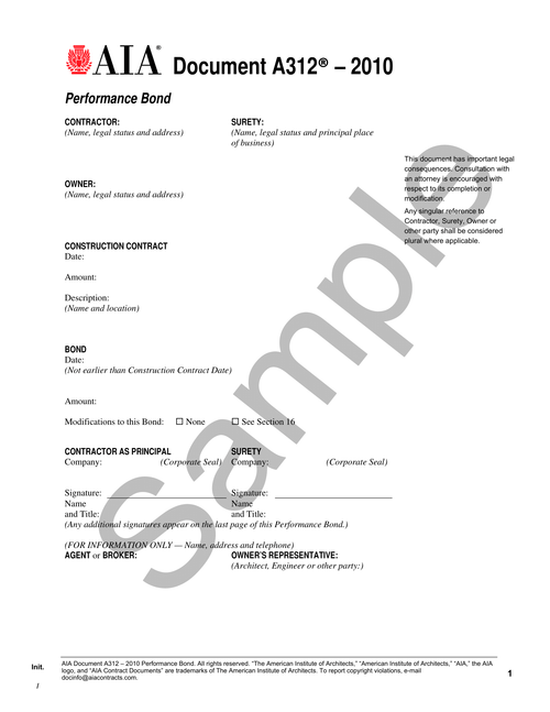 A312-2010 Performance Bond