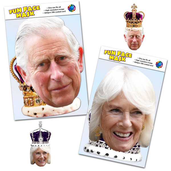 King Charles III & Camilla with Coronation Crown - Celebrity Face Masks