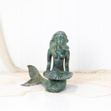 Mermaid Sitting with Shell Tray Aged Green #0194