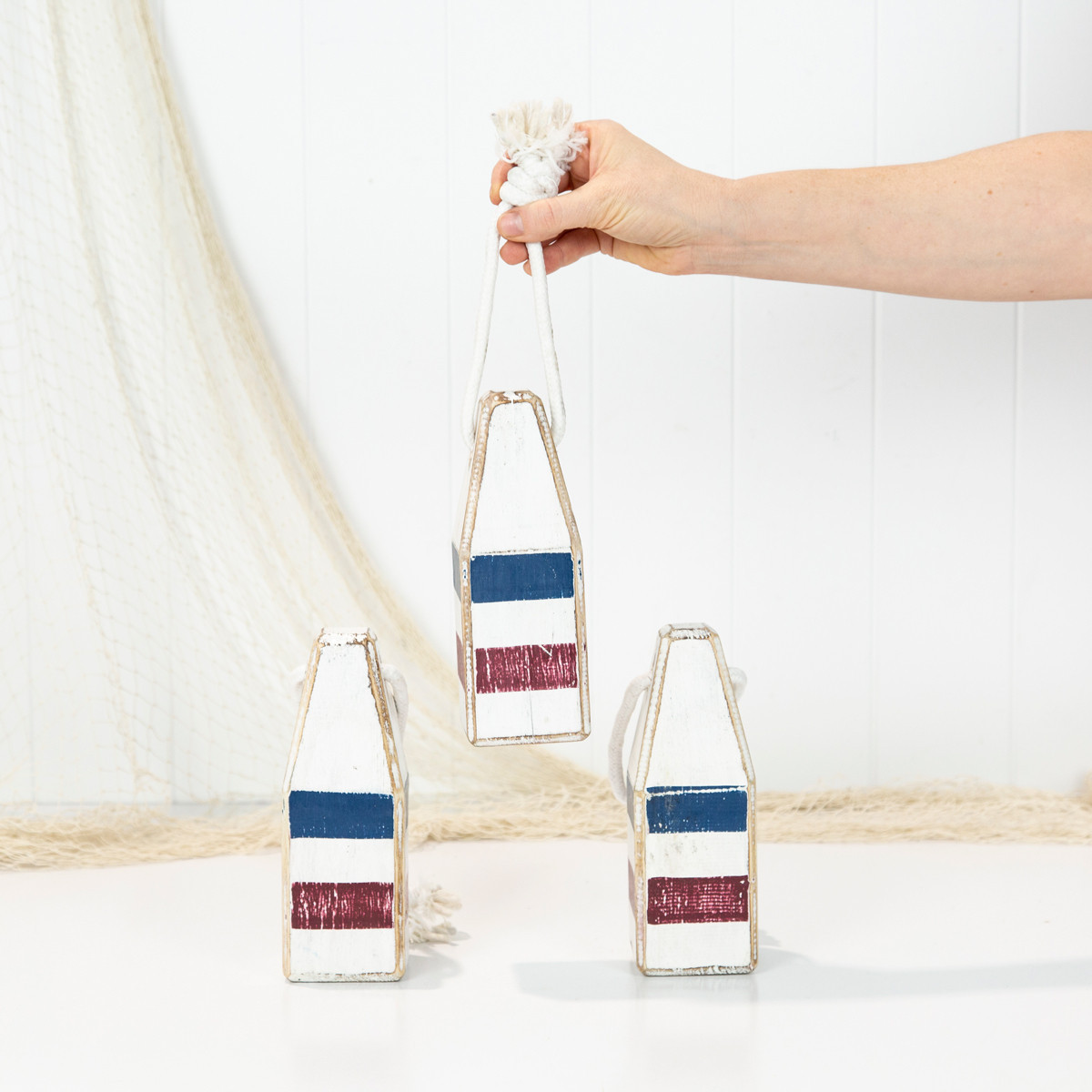 Buoys Small - White with Blue & Burgundy