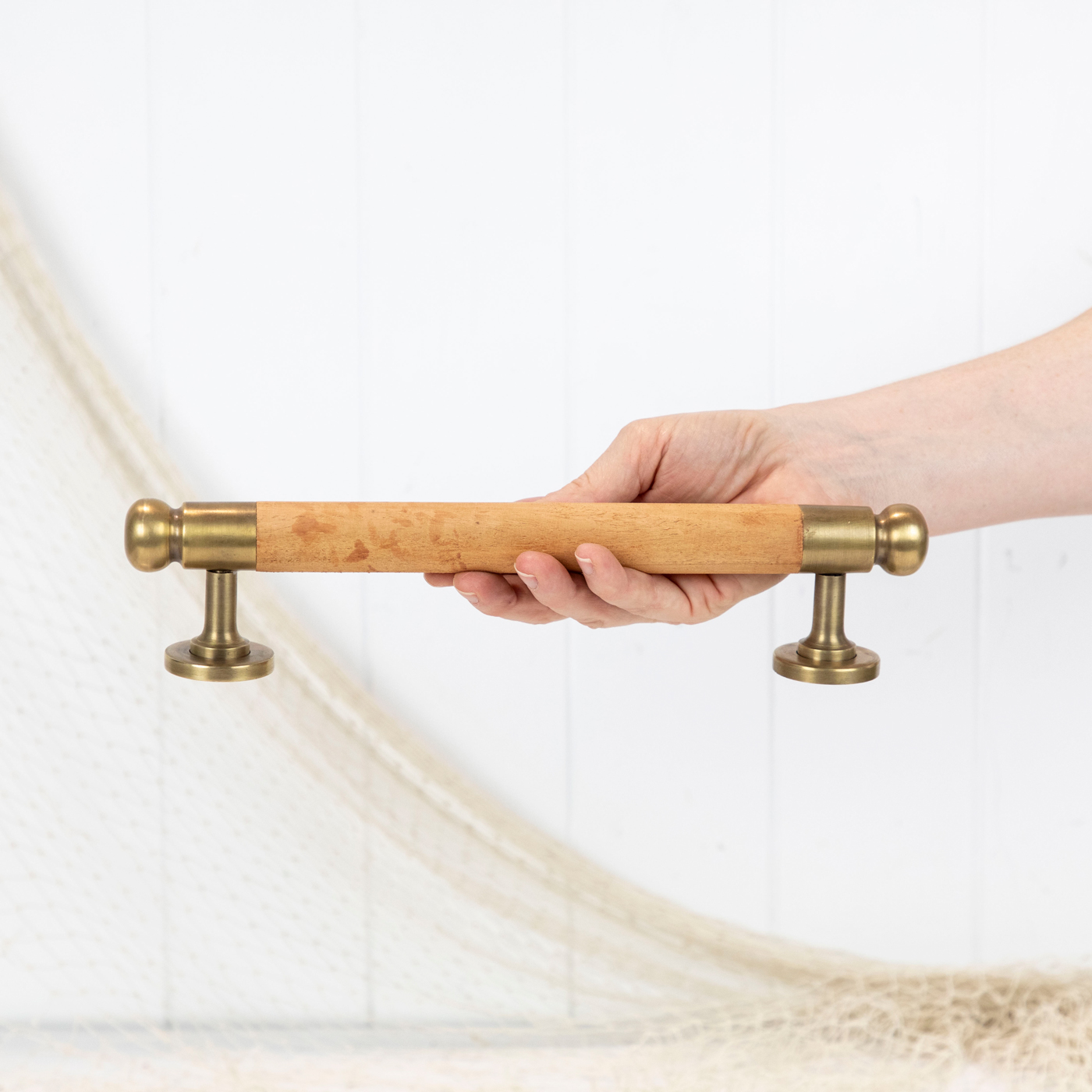 Wooden/Brass Door Handle 30cm #0404