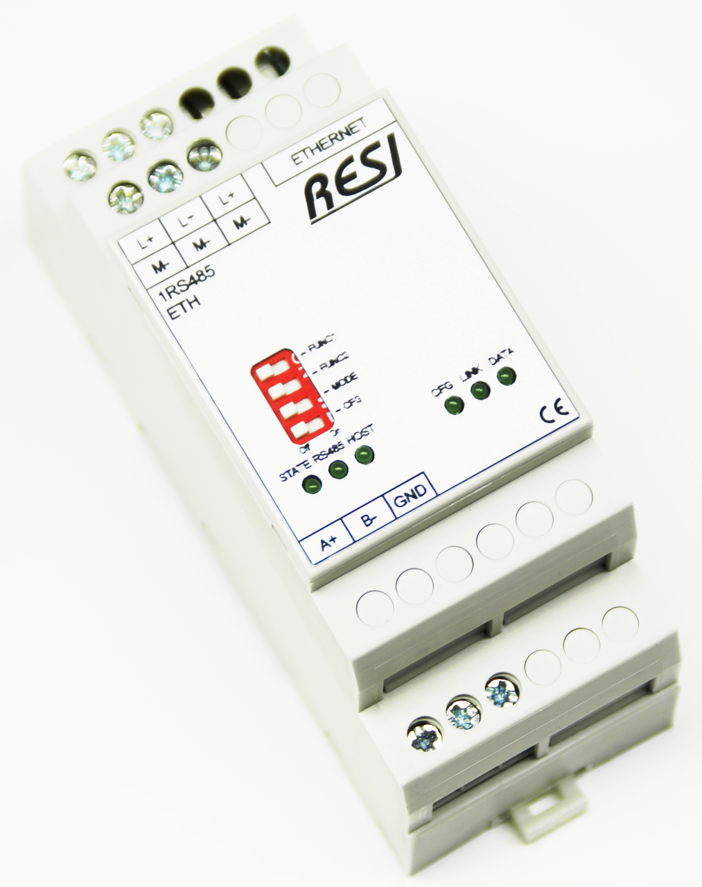 Ethernet gateway RS485-SOCKET, bidirectional transport of plain socket data to serial RS485 interface with automatic direction control, MODBUS/TCP server to MODBUS/RTU masterconverter