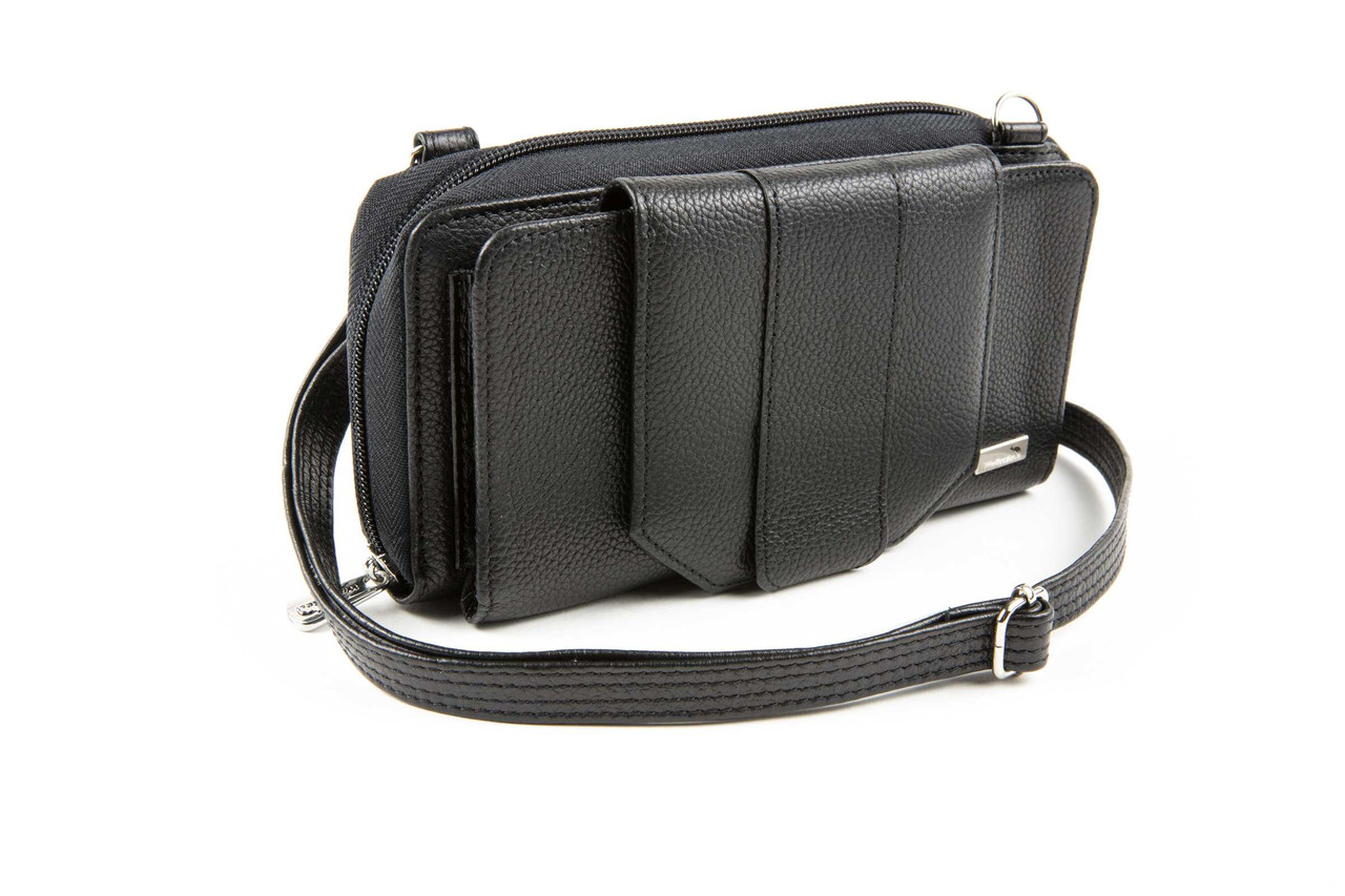 Leather Crossbody RFID Cell Phone Wallet Purse (Pebbled)