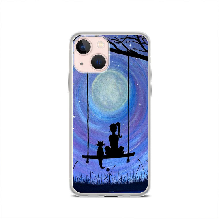 Woman Cat And Moon iPhone 13 Mini Case
