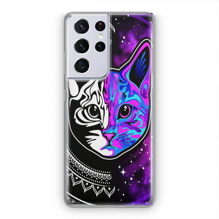 Cat Face Different Side Samsung Galaxy S21 Ultra Case