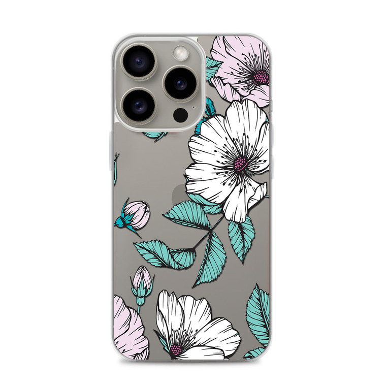 White Flower Drawing Artwork iPhone 15 Pro Max Case