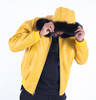 Yellow leather Jacket Black Fur Lined