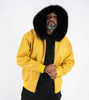 Yellow leather Jacket Black Fur Lined