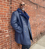 Navy Double Breasted Shearling Pea Coat