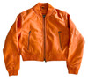 Ladies Cropped Orange Leather Baseball Jacket