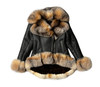 Black Brown High Low Sheepskin Ladies Coat with Fur Trim 