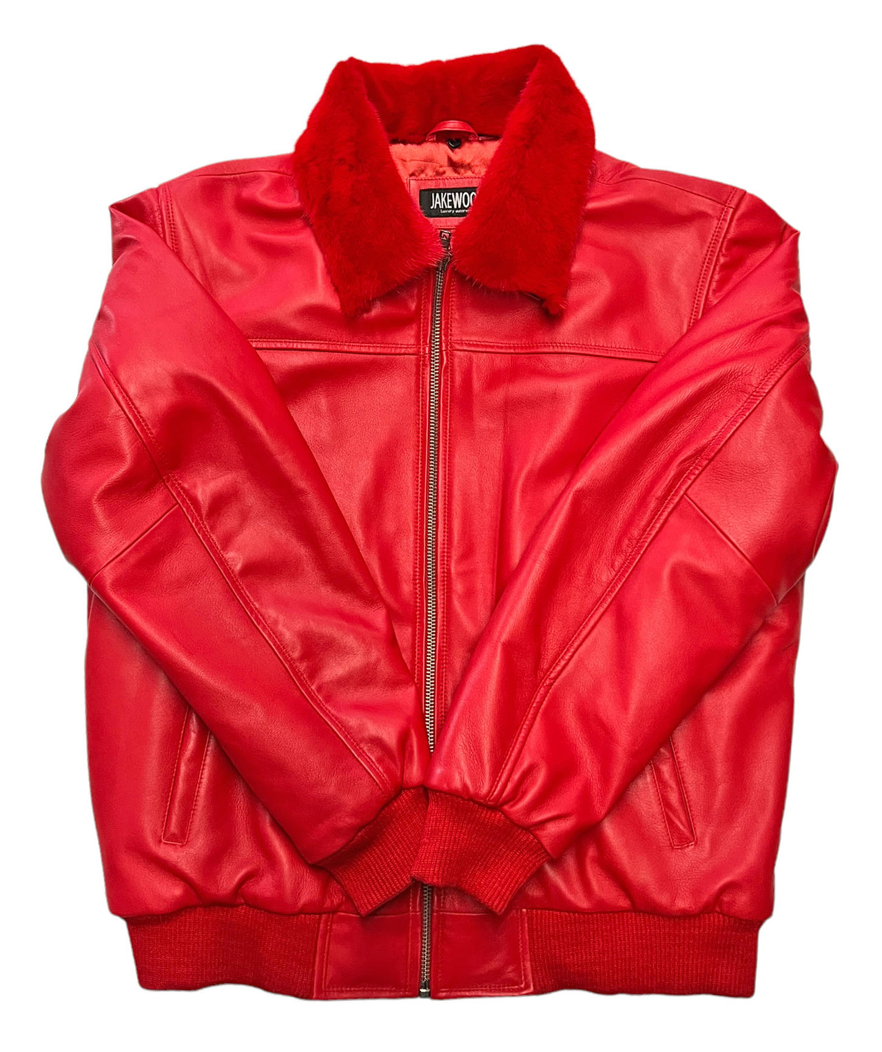 Red Collar Baseball Leather Jacket