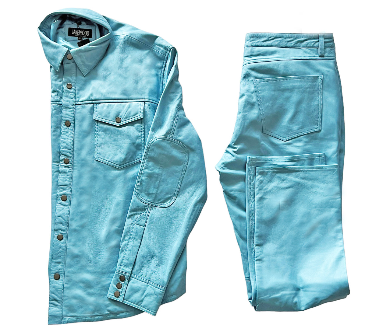 Mens Powder Blue Leather Pants and Shirt Set