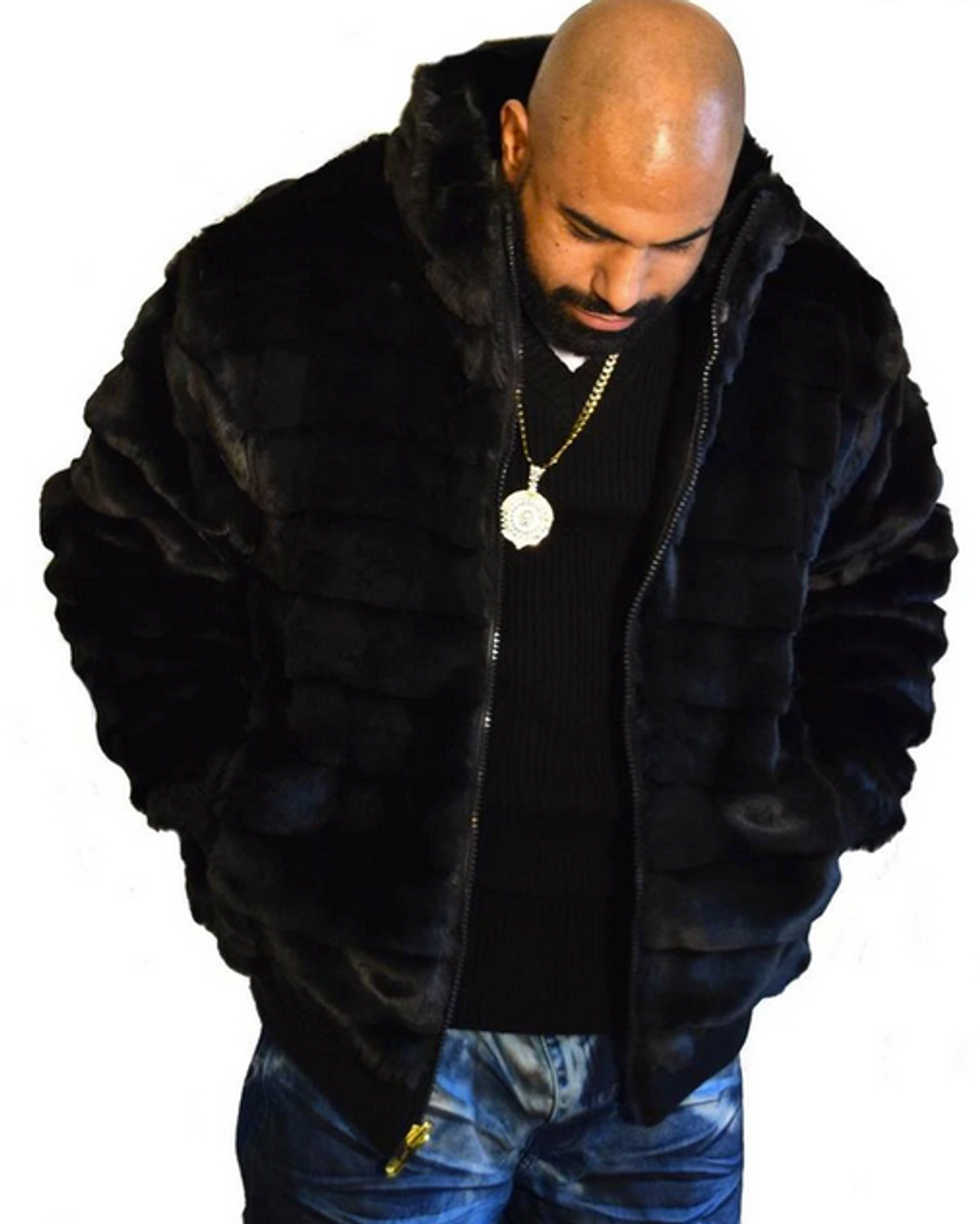 faux fur jacket with hoodie