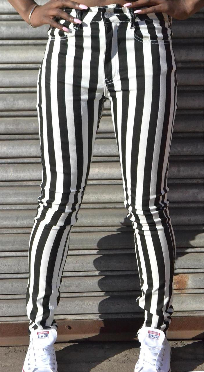 black and white pinstripe jeans