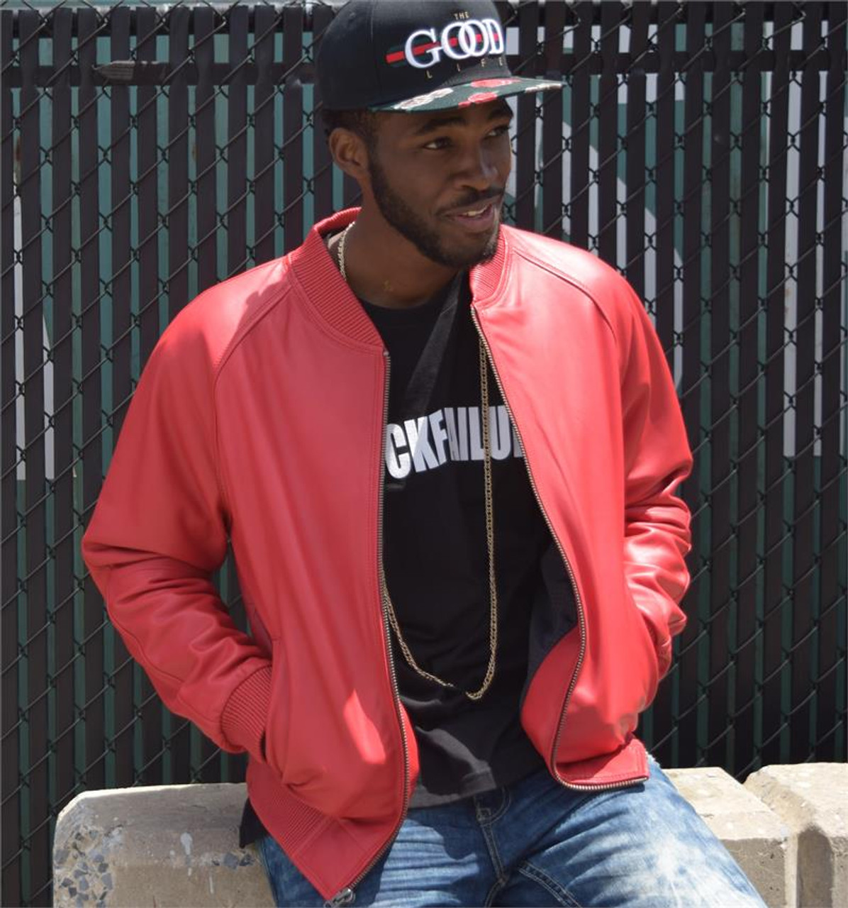 Mens Red Leather Baseball Jersey- ChersDelights Leather Apparel